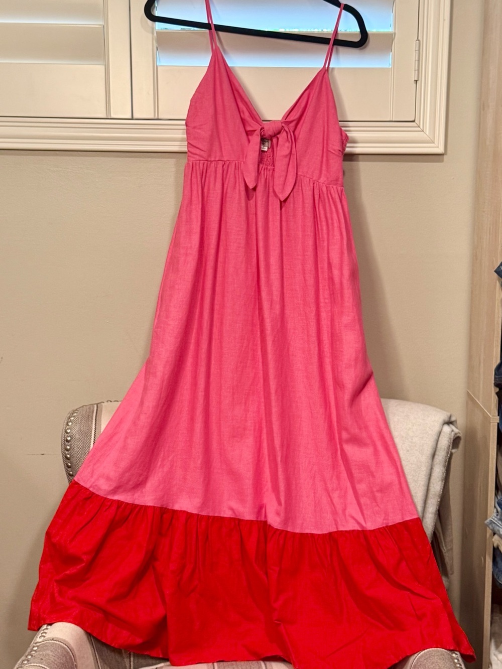 Tabitha Pink and Red Tie-Front Maxi Dress